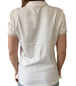 Poloshirts & Blusen*Les Tropeziennes Damen Baumwoll-Shirt Polo-Shirt mit Lurex-Details Kurzarm-Shirt 1 112 3097C F Weiß