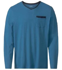 Nachtwäsche & Bademode*LIVERGY Herren Pyjama Top mit Brusttasche Nachtwäsche Schlaf-Shirt 390208-2201 Blau