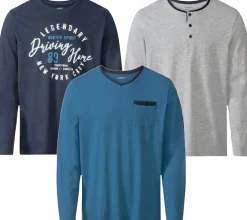 Nachtwäsche & Bademode*LIVERGY Herren Pyjama Top Nachtwäsche Oberteil Schlaf-Shirt 390208-2201 Blau, Navy oder Grau