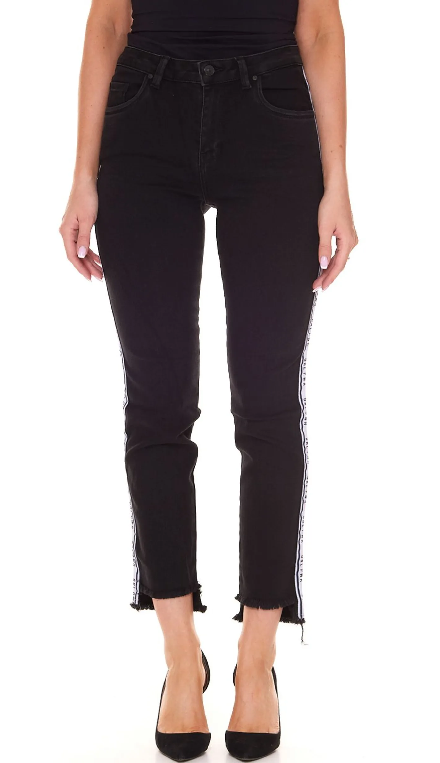 Hosen & Jeans*LTB Lina Damen Mid Waist Jeans in Zigaretten-Form Denim-Hose mit seitlichem Schriftzug-Streifen 51144 51299 14476 51660 Schwarz