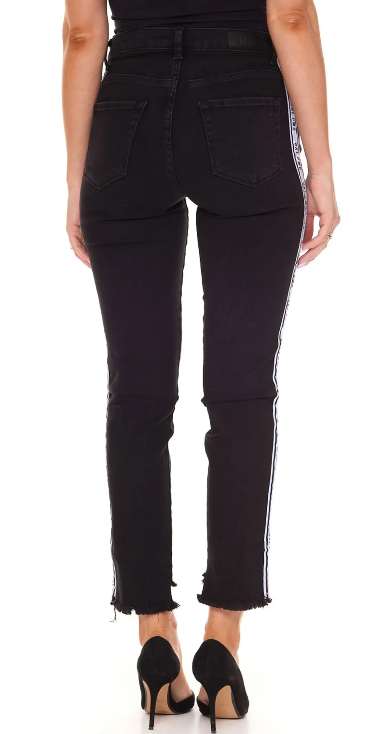 Hosen & Jeans*LTB Lina Damen Mid Waist Jeans in Zigaretten-Form Denim-Hose mit seitlichem Schriftzug-Streifen 51144 51299 14476 51660 Schwarz
