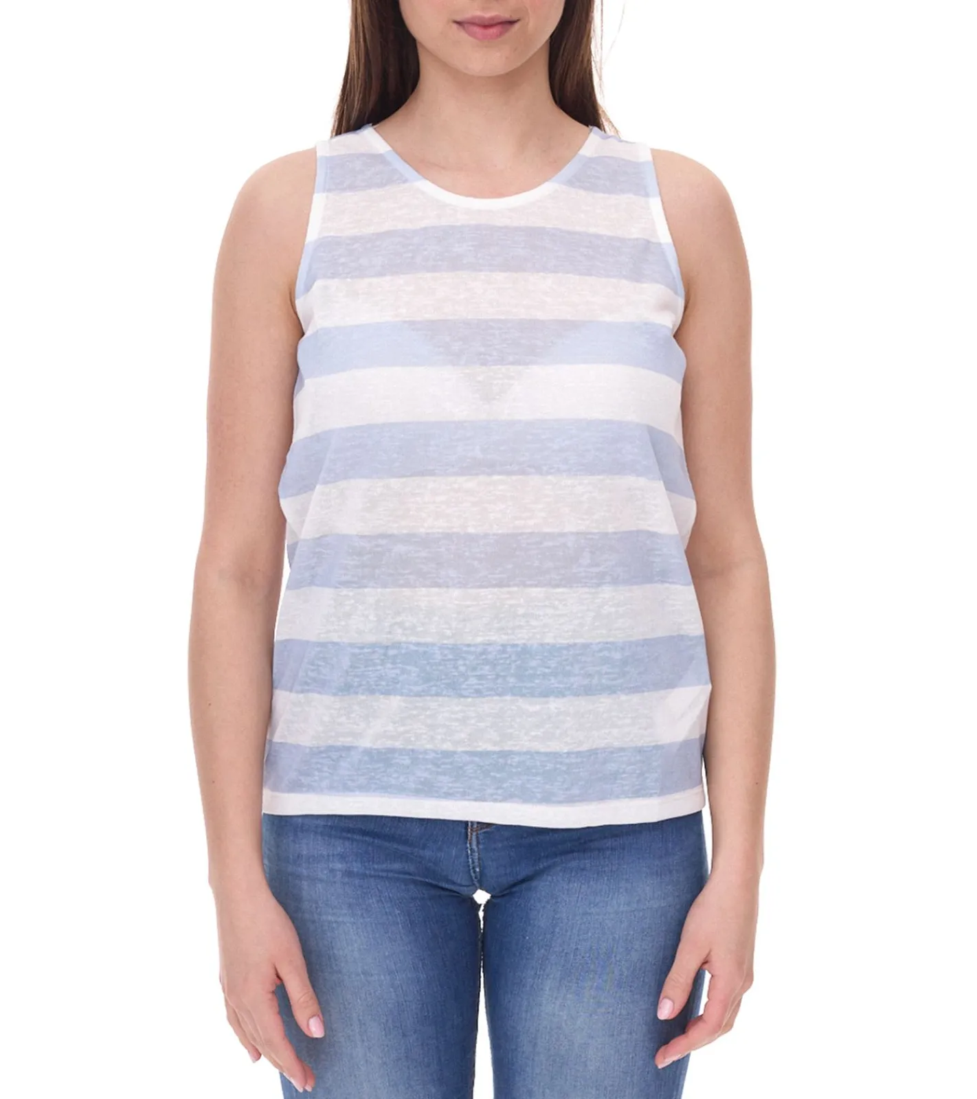 Tops & T-Shirts*LTB Rezoco Damen Tank-Top durchscheinendes Sommer-Shirt mit Blockstreifen 24560534 Hellblau/Weiß