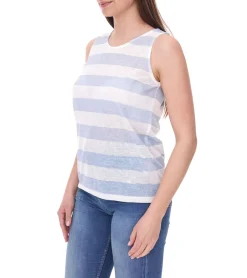 Tops & T-Shirts*LTB Rezoco Damen Tank-Top durchscheinendes Sommer-Shirt mit Blockstreifen 24560534 Hellblau/Weiß