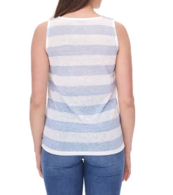 Tops & T-Shirts*LTB Rezoco Damen Tank-Top durchscheinendes Sommer-Shirt mit Blockstreifen 24560534 Hellblau/Weiß