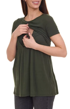 Tops & T-Shirts*MAMALICIOUS Damen Umstands-Shirt mit verdeckter Stillfunktion kurzärmliges Sommer-Shirt 97849269 Khaki