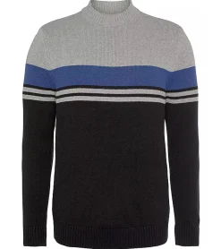 Pullover & Sweater*MAN´S WORLD MAN`S WORLD Stripe Round Neck Herren Strick-Pullover mit Baumwoll-Anteil Color-Blocking 4485 8262 Grau/Schwarz/Blau