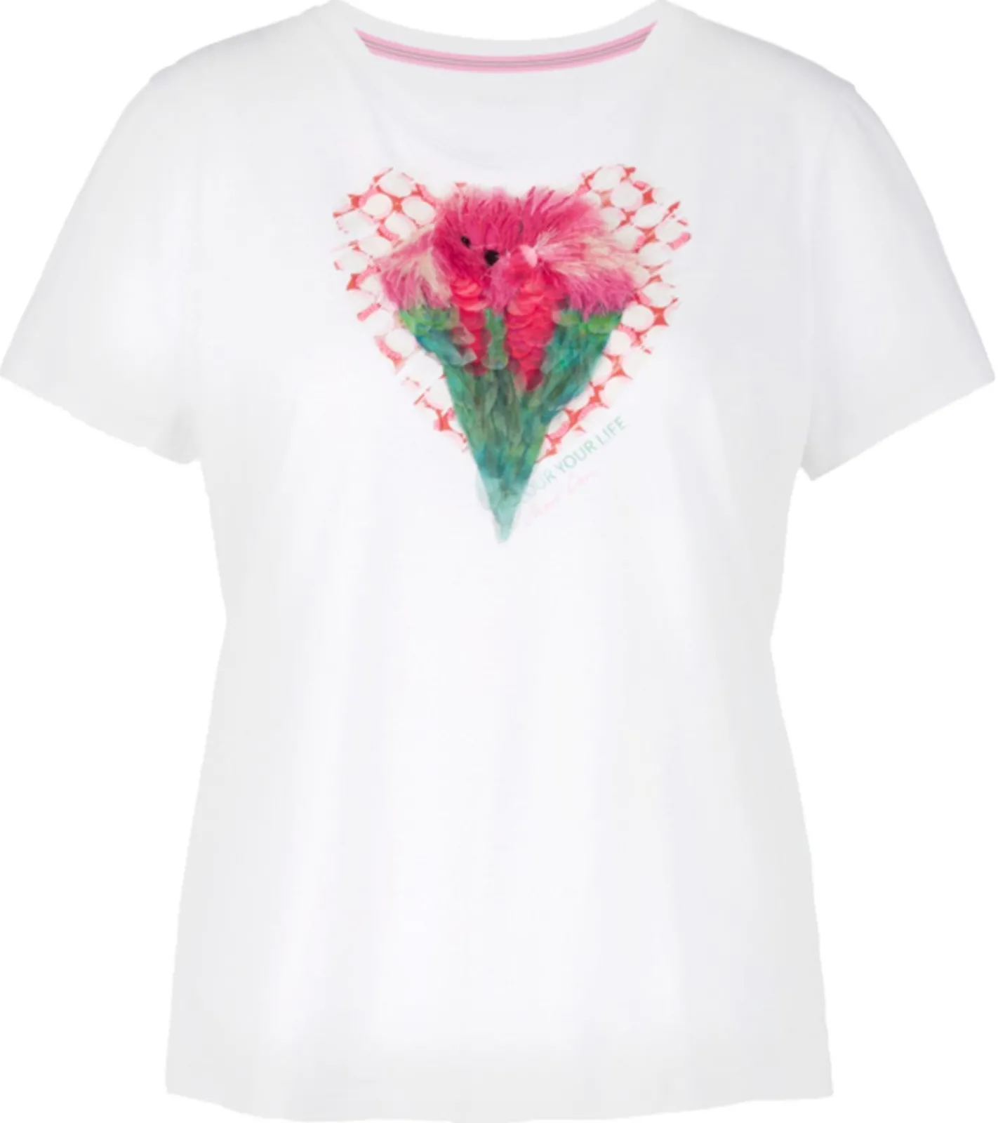 Tops & T-Shirts*MARC CAIN Damen T-Shirt Baumwoll-Shirt im künstlerischen Herz Druck Kurzarm-Shirt UC48.78J52 251 Weiß/Pink/Grün