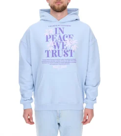 Pullover & Sweater*MARY JANE BERLIN Herren Kapuzen-Pullover mit Schriftzug-Print modischer Baumwoll-Pullover Hoodie 2406-4-SW-01 Hell-Blau
