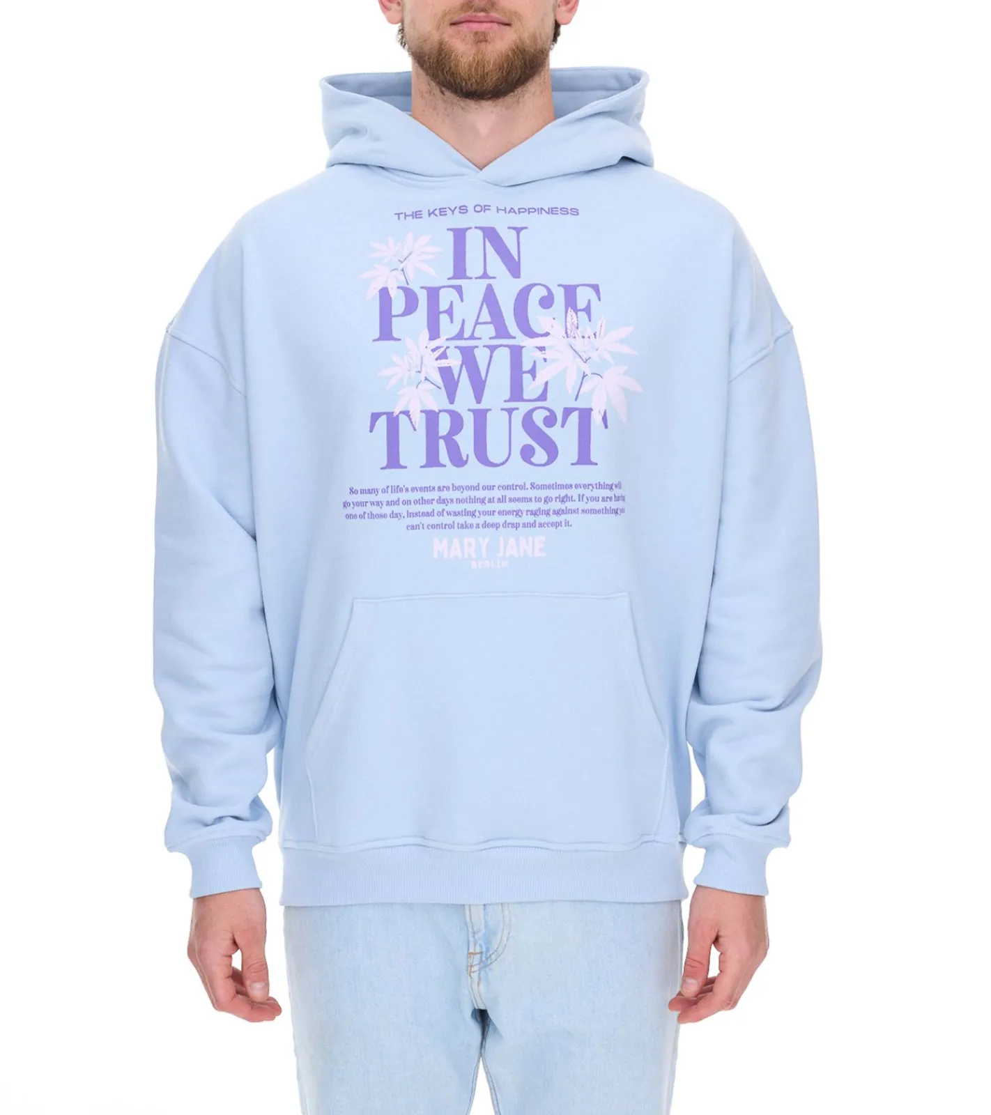 Pullover & Sweater*MARY JANE BERLIN Herren Kapuzen-Pullover mit Schriftzug-Print modischer Baumwoll-Pullover Hoodie 2406-4-SW-01 Hell-Blau