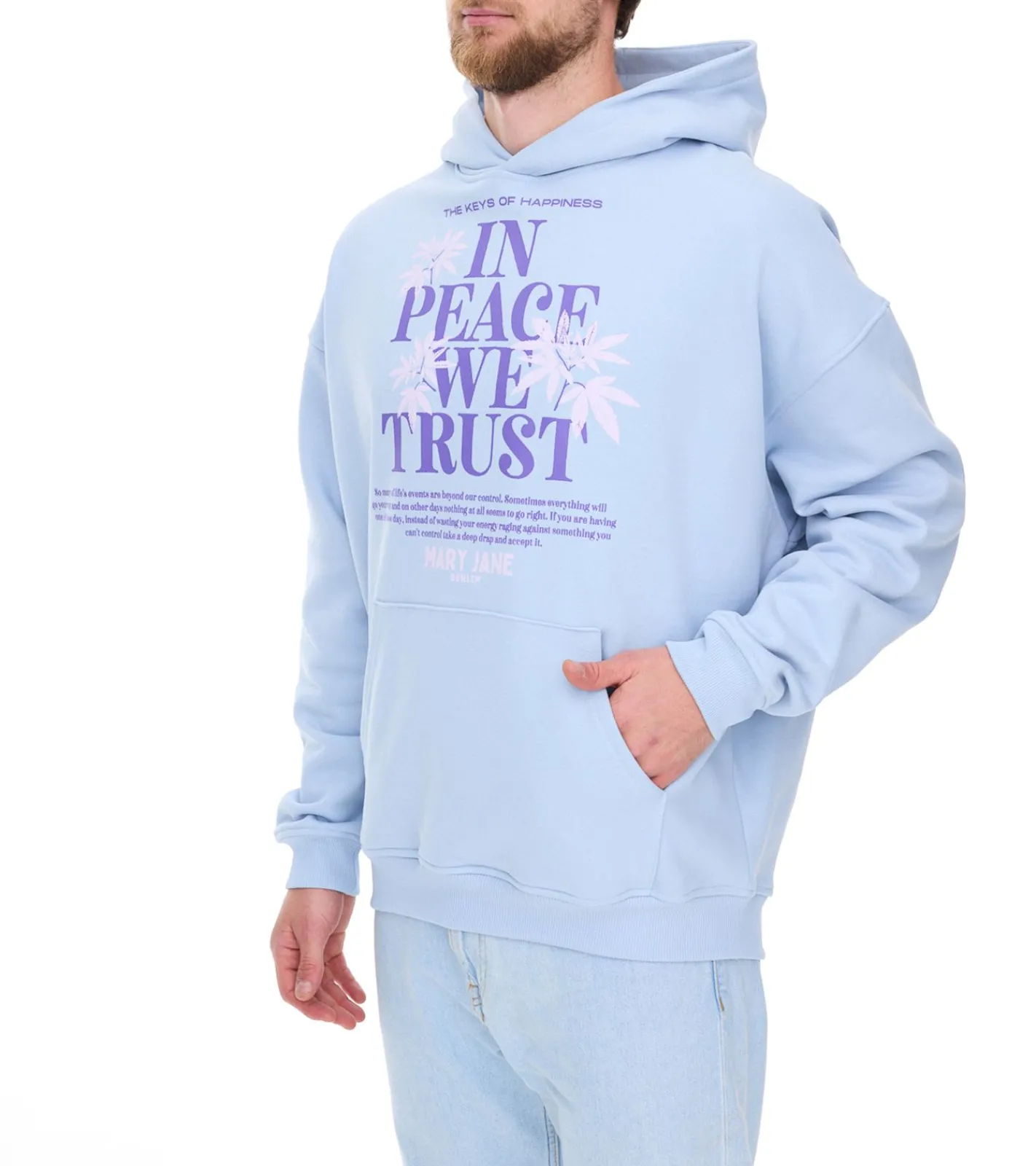 Pullover & Sweater*MARY JANE BERLIN Herren Kapuzen-Pullover mit Schriftzug-Print modischer Baumwoll-Pullover Hoodie 2406-4-SW-01 Hell-Blau
