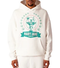 Pullover & Sweater*MARY JANE BERLIN Herren Kapuzen-Pullover mit Logo oder Schriftzug Print modischer Baumwoll-Pullover Hoodie 2406-4-SW Weiß oder Hell Blau