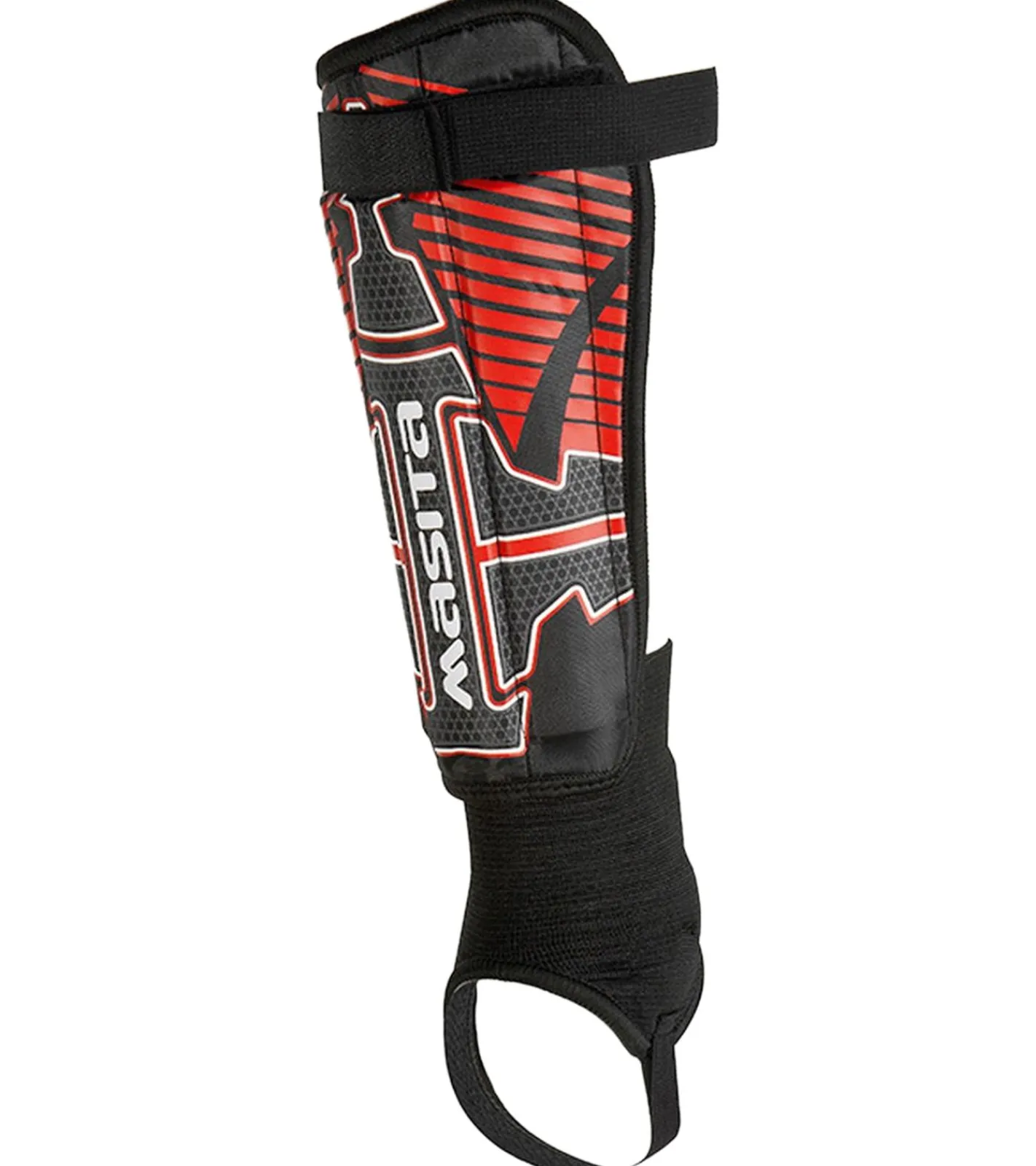 Sportausrüstung|Ballsport*masita TEXAS Schienbeinschoner für Fußball mit Klettverschluss und EVA-Stoßdämpfer 7101 Schwarz/Rot/Weiß