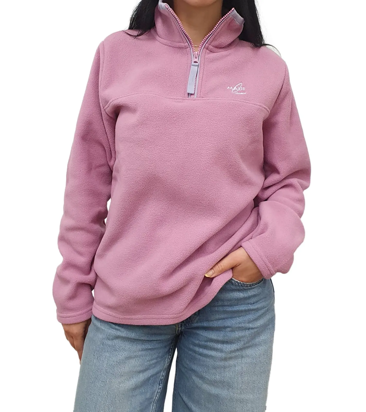 Sweater & Pullover*MAUI SPORTS Damen Fleece-Sweater mit Stehkragen Troyer Übergangs-Pullover Sweater Rosa