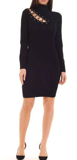 Kleider*melrose Damen Mini-Kleid Feinstrick-Kleid mit Schnürung Abend-Kleid 65795824 Schwarz