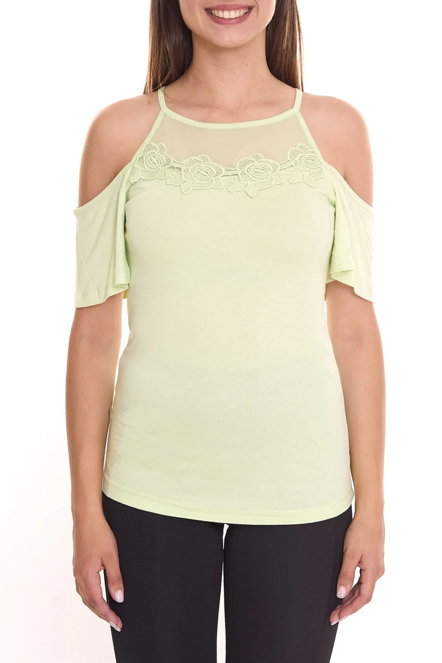 Tops & T-Shirts*melrose Damen Off-Shoulder-Shirt mit Blumenborder elegantes Ausgeh-Top 11037716 Grün
