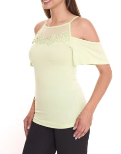 Tops & T-Shirts*melrose Damen Off-Shoulder-Shirt mit Blumenborder elegantes Ausgeh-Top 11037716 Grün