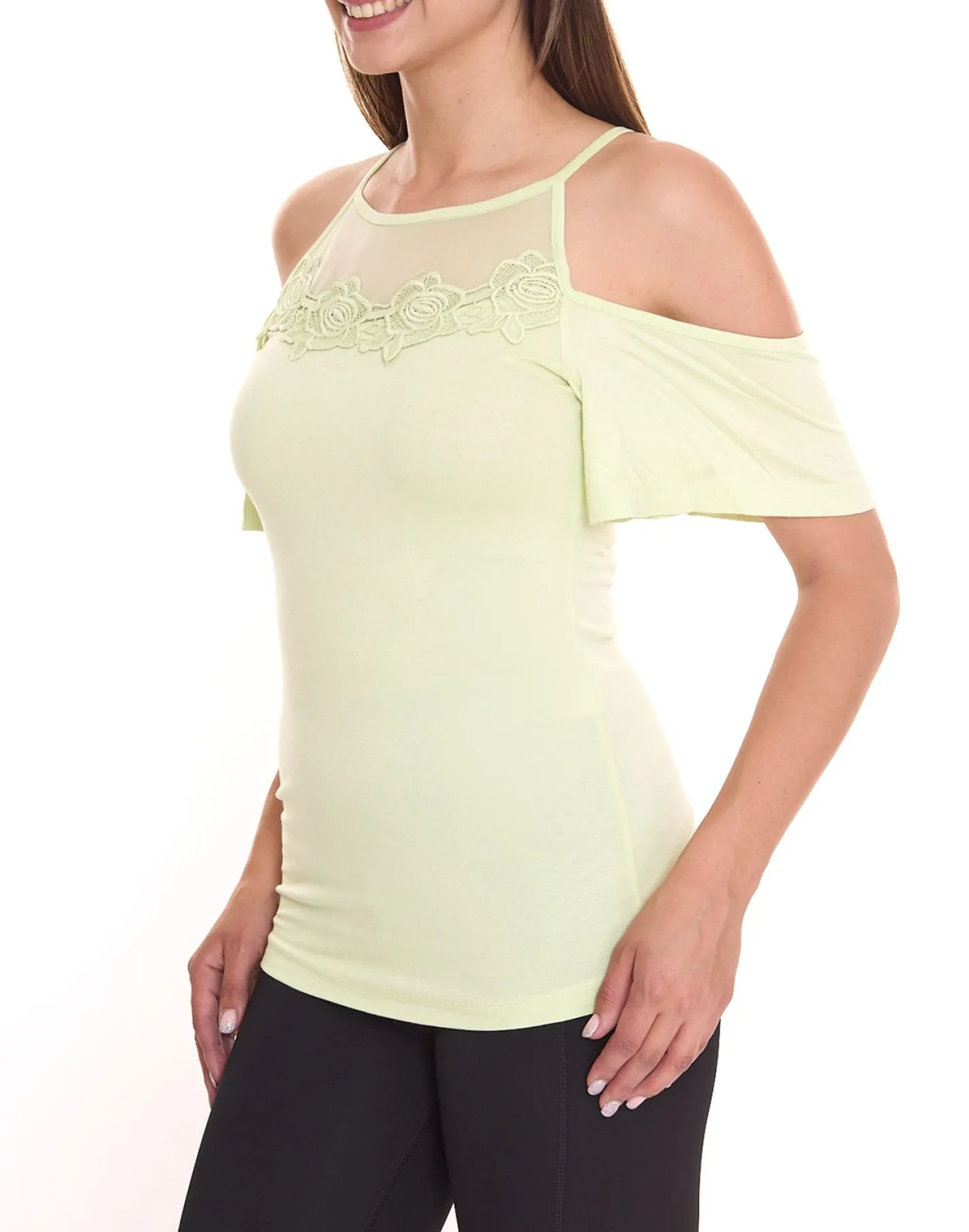 Tops & T-Shirts*melrose Damen Off-Shoulder-Shirt mit Blumenborder elegantes Ausgeh-Top 11037716 Grün