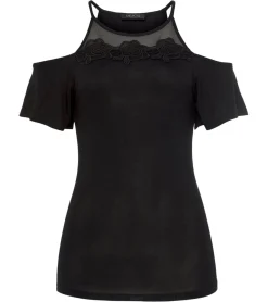 Tops & T-Shirts*melrose Damen Off-Shoulder-Shirt mit Blumenborder elegantes Ausgeh-Top 89386742 Schwarz