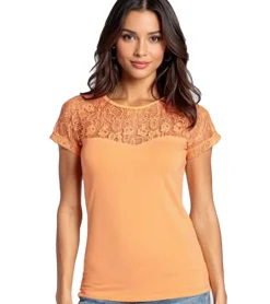 Tops & T-Shirts*melrose Damen Shirt stylisches Sommer-Shirt mit Spitze 52186059 Orange