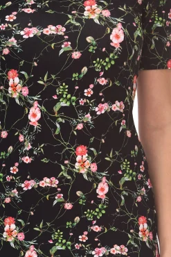 Kleider*melrose Mini-Kleid Damen Sommerkleid mit Blütendruck und Cut-Out an der Schulter 2938 2201 Schwarz/Bunt