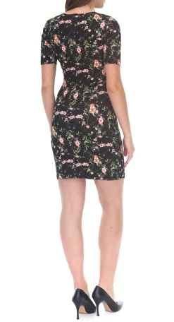 Kleider*melrose Mini-Kleid Damen Sommerkleid mit Blütendruck und Cut-Out an der Schulter 2938 2201 Schwarz/Bunt