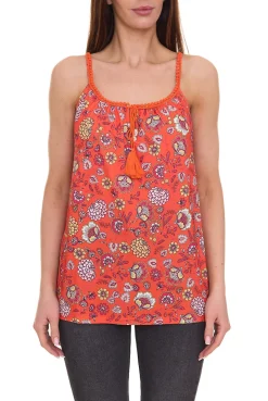 Tops & T-Shirts*melrose Tussle Damen Wirk-Top geblümtes Spaghetti Top mit Quaste 76377235 Orange