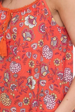 Tops & T-Shirts*melrose Tussle Damen Wirk-Top geblümtes Spaghetti Top mit Quaste 76377235 Orange