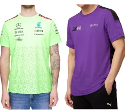 T-Shirts & Tank Tops*Mercedes-Benz AMG Petronas F1 Herren T-Shirt mit Sponsoren-Logos oder George Russell-Print Kurzarm-Shirt Neon-Grün oder Lila