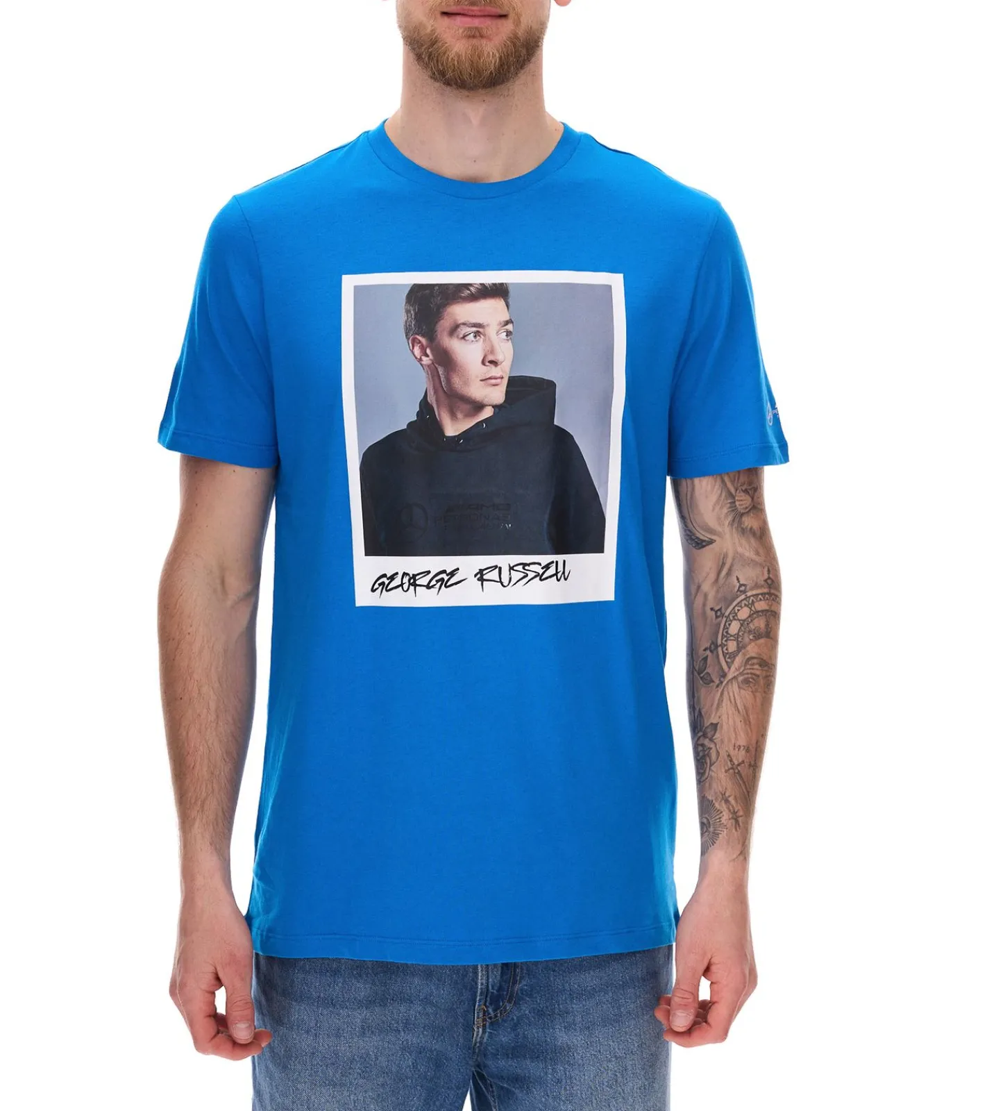 T-Shirts & Tank Tops|Große Größen*Mercedes-Benz AMG Petronas F1 MAPF1 Portrait oder Logo Herren Baumwoll-Shirt mit George Russel Print Rundhals-Shirt 701222296-701222304 Blau oder Lila