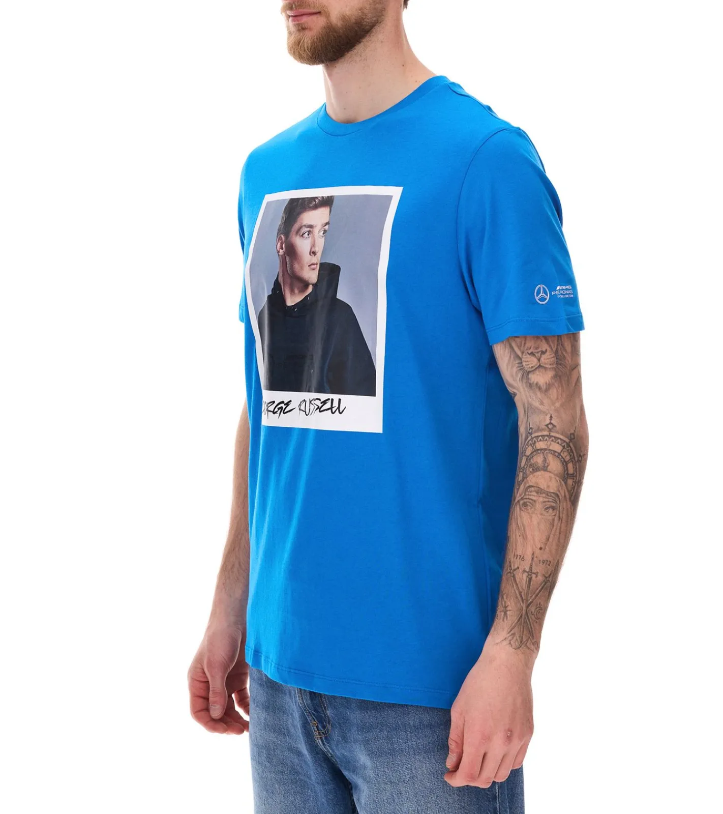 T-Shirts & Tank Tops|Große Größen*Mercedes-Benz AMG Petronas F1 MAPF1 Portrait oder Logo Herren Baumwoll-Shirt mit George Russel Print Rundhals-Shirt 701222296-701222304 Blau oder Lila