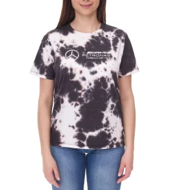 Tops & T-Shirts*Mercedes-Benz AMG Petronas F1 Tie Dye Damen Baumwoll-Shirt Rundhals-Shirt mit Team- und Sponsoren-Logos T-Shirt im Batik Look 701225035 Braun oder Schwarz