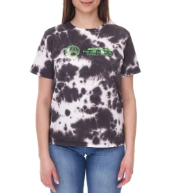 Tops & T-Shirts*Mercedes-Benz AMG Petronas F1 Tie Dye Damen Baumwoll-Shirt Rundhals-Shirt mit Team- und Sponsoren-Logos T-Shirt im Batik Look 701225139 001 Schwarz/Creme