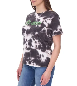 Tops & T-Shirts*Mercedes-Benz AMG Petronas F1 Tie Dye Damen Baumwoll-Shirt Rundhals-Shirt mit Team- und Sponsoren-Logos T-Shirt im Batik Look 701225139 001 Schwarz/Creme