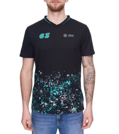 T-Shirts & Tank Tops*Mercedes-Benz AMG Petronas F1 MAPF1 FW George Russell #63 Sports Herren Basic T-Shirt mit Farbspritzer-Druck Baumwoll-Shirt 701220863 001 Schwarz
