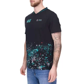 T-Shirts & Tank Tops*Mercedes-Benz AMG Petronas F1 MAPF1 FW George Russell #63 Sports Herren Basic T-Shirt mit Farbspritzer-Druck Baumwoll-Shirt 701220863 001 Schwarz