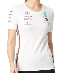 Tops & T-Shirts*Mercedes-Benz AMG Petronas F1 MAPF1 Driver Damen Baumwoll-Shirt Kurzarm-Shirt mit Team- und Sponsoren-Logos Rundhals-Shirt 141101070 200 Weiß
