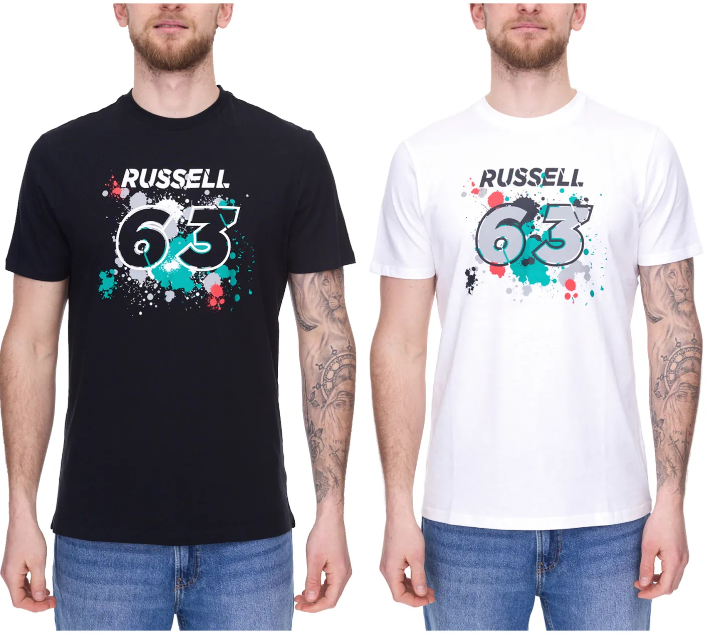 T-Shirts & Tank Tops*Mercedes-Benz AMG Petronas F1 MAPF1 FW George #63 Herren Baumwoll-Shirt mit George Russel Print Rundhals-Shirt 701220866 Schwarz oder Weiß