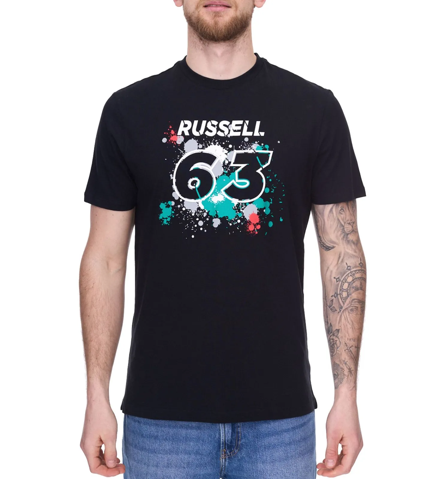T-Shirts & Tank Tops*Mercedes-Benz AMG Petronas F1 MAPF1 FW George #63 Herren Baumwoll-Shirt mit George Russel Print Rundhals-Shirt 701220866 Schwarz oder Weiß