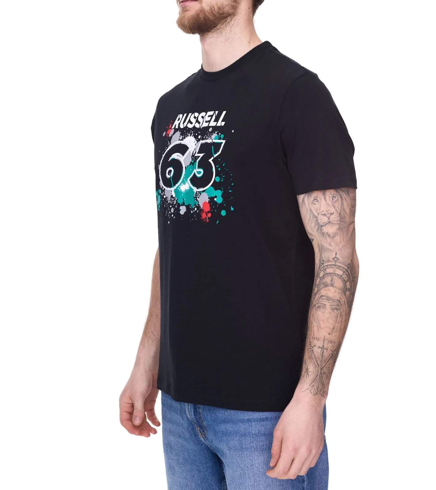 T-Shirts & Tank Tops*Mercedes-Benz AMG Petronas F1 MAPF1 FW George #63 Herren Baumwoll-Shirt mit George Russel Print Rundhals-Shirt 701220866 Schwarz oder Weiß