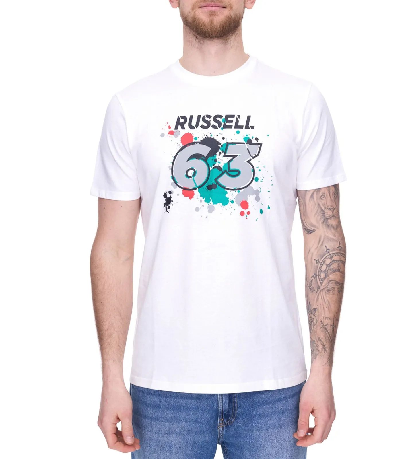 T-Shirts & Tank Tops*Mercedes-Benz AMG Petronas F1 MAPF1 FW George #63 Herren Baumwoll-Shirt mit George Russel Print Rundhals-Shirt 701220866 Schwarz oder Weiß