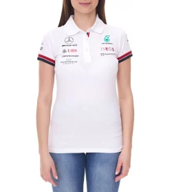 Poloshirts & Blusen*Mercedes-Benz AMG Petronas F1 MAPF1 Damen Baumwoll-Shirt Polo-Shirt mit Team- und Sponsoren-Logos Kurzarm-Shirt 701219231 002 Weiß