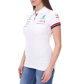 Poloshirts & Blusen*Mercedes-Benz AMG Petronas F1 MAPF1 Damen Baumwoll-Shirt Polo-Shirt mit Team- und Sponsoren-Logos Kurzarm-Shirt 701219231 002 Weiß