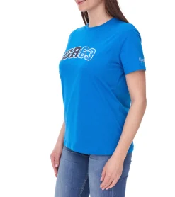 Tops & T-Shirts*Mercedes-Benz AMG Petronas F1 MAPF1 FW George Russell Logo Damen T-Shirt mit großem GR63-Print Baumwoll-Shirt 701222313 001 Blau