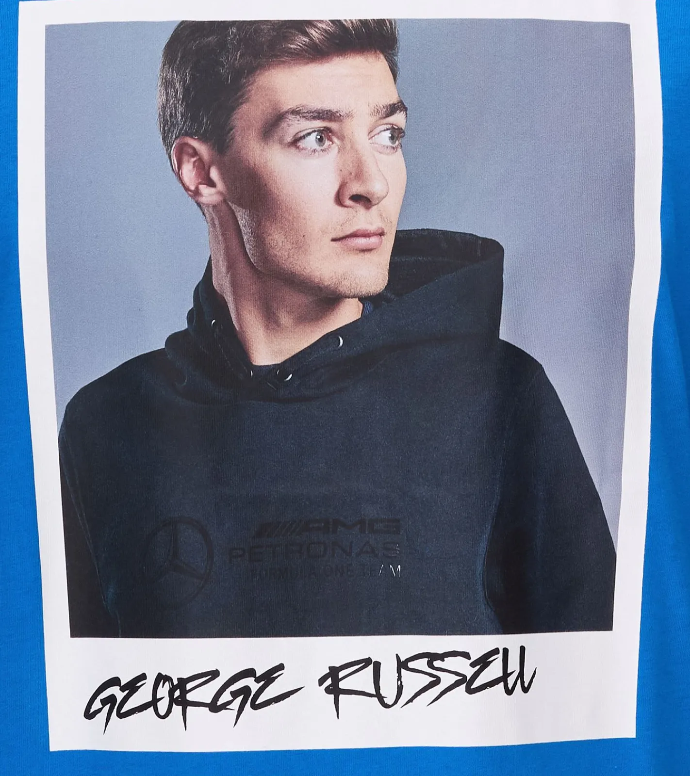 T-Shirts & Tank Tops|Große Größen*Mercedes-Benz AMG Petronas F1 MAPF1 Portrait Herren Baumwoll-Shirt mit George Russel Print Rundhals-Shirt 701222296 001 Blau