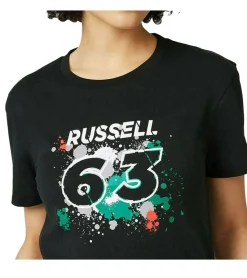 Tops & T-Shirts*Mercedes-Benz AMG Petronas F1 George Damen T-Shirt mit George Russel Schriftzug 63 Baumwoll-Shirt 701220867 001 Schwarz