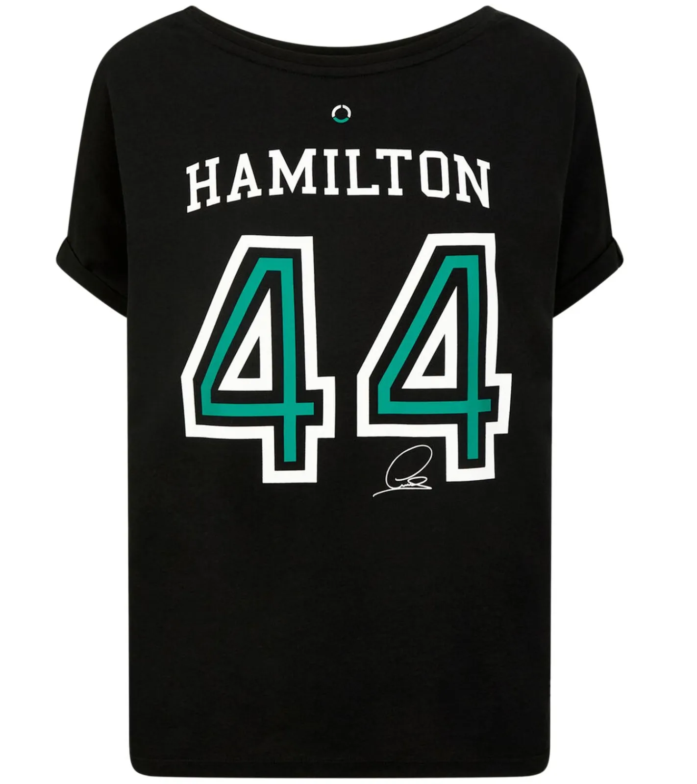 Tops & T-Shirts*Mercedes-Benz AMG Petronas F1 Lewis Hamilton #44 Tee Damen T-Shirt mit großem Hamilton 44-Print Baumwoll-Shirt 701202249 001 Schwarz