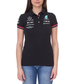 Poloshirts & Blusen*Mercedes-Benz AMG Petronas F1 MAPF1 Damen Baumwoll-Shirt Polo-Shirt mit Team- und Sponsoren-Logos Kurzarm-Shirt 701219231 001 Schwarz
