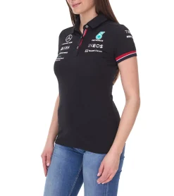 Poloshirts & Blusen*Mercedes-Benz AMG Petronas F1 MAPF1 Damen Baumwoll-Shirt Polo-Shirt mit Team- und Sponsoren-Logos Kurzarm-Shirt 701219231 001 Schwarz
