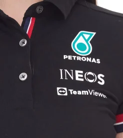 Poloshirts & Blusen*Mercedes-Benz AMG Petronas F1 MAPF1 Damen Baumwoll-Shirt Polo-Shirt mit Team- und Sponsoren-Logos Kurzarm-Shirt 701219231 001 Schwarz