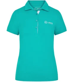 Poloshirts & Blusen*Mercedes-Benz AMG Petronas F1 MAPF1 Polo Damen Baumwoll-Shirt Polo-Shirt mit Team-Logos und farblichen Akzenten Kurzarm-Shirt 701227044 002 Türkis-Grün